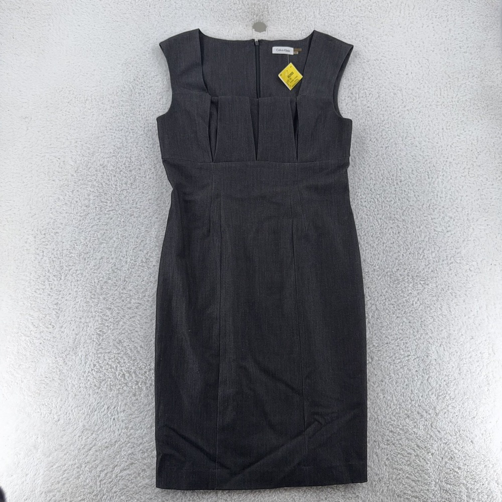 NWT Calvin Klein Pleated Dress Womens 10 Black Sleeveless Sheath Career Office